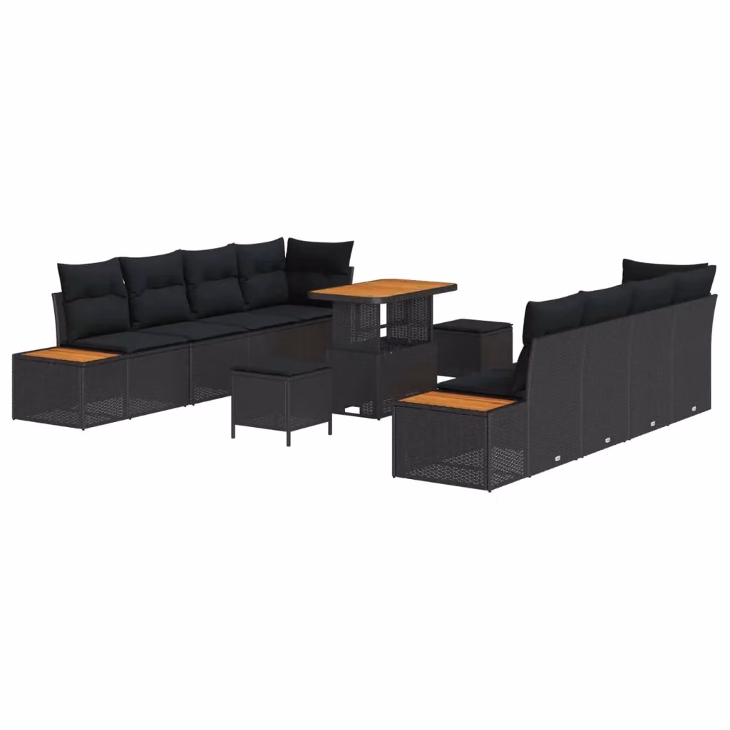 Set Divano da Giardino vidaXL a 11 posti in Forma a U con Cuscini e Tavolino Nero – 2