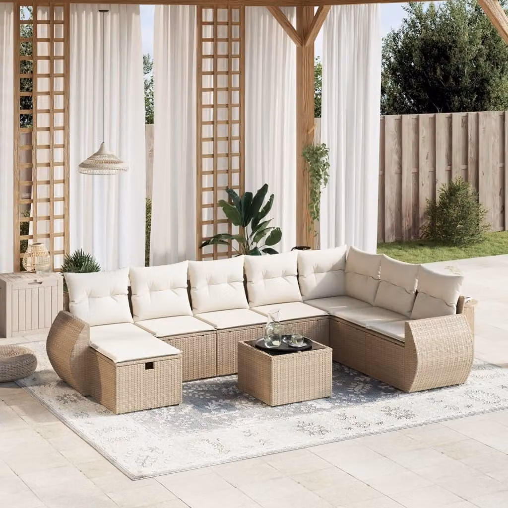 Maison Exclusive - Set Divano da Giardino 9 pz con Cuscini Beige in Polyrattan