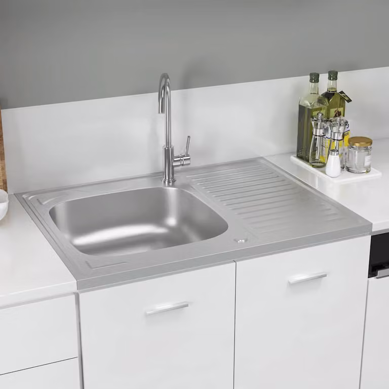 Lavello da cucina con scarico vidaXL in acciaio color argento L: 80 cm, P: 60 cm, H: 15,5 cm