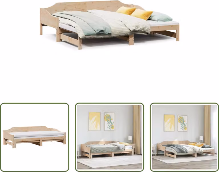 The Living Store Letto da giorno allungabile 90x190 cm in legno di pino massiccio