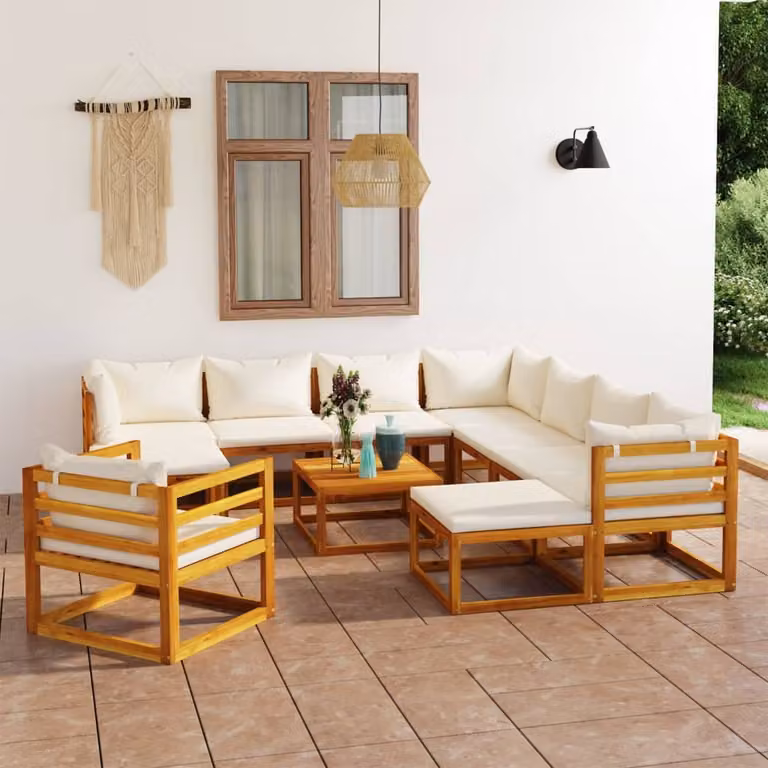 Maison Exclusive - Set da giardino da 12 pezzi con cuscini color crema, in legno massello di acacia