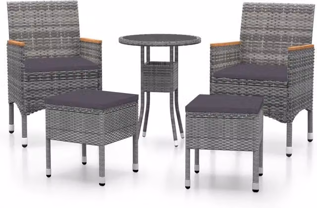 Set Divani da Giardino 5 pz | Set Salotto da Giardino in Polyrattan Grigio