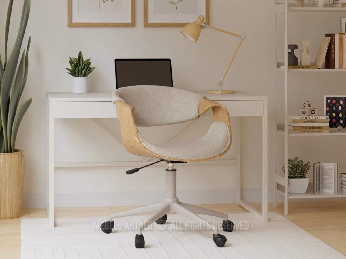 Sedia girevole di design ENIGER - beige / rovere