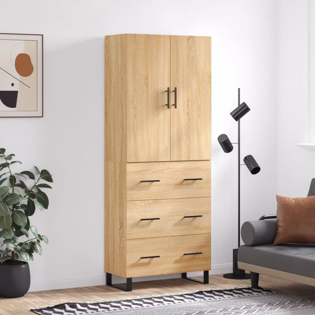 Credenza moderna vidaXL in rovere color marrone con ante a battente e cassetti, L: 69,5 cm, P: 34,0 cm, H: 180,0 cm