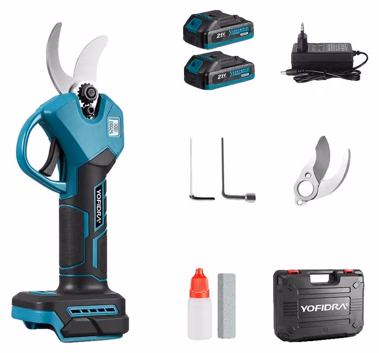 Forbici elettriche, motore brushless, design ergonomico, set di 2 batterie