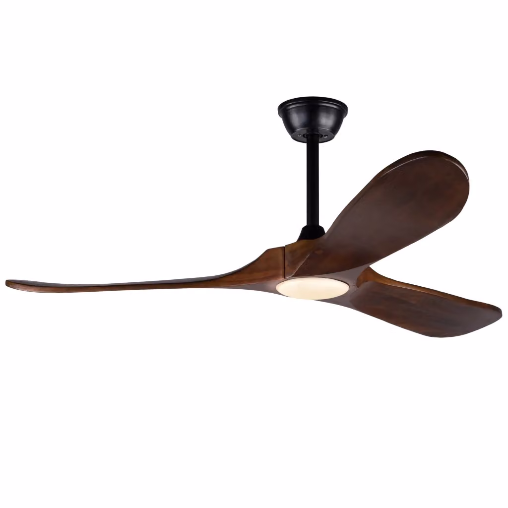 Ventilatore da soffitto Minimal con luce LED e tre ali in legno massello, motore DC silenzioso, 6 velocità reversibili e telecomando, disponibile in nero o marrone – 2