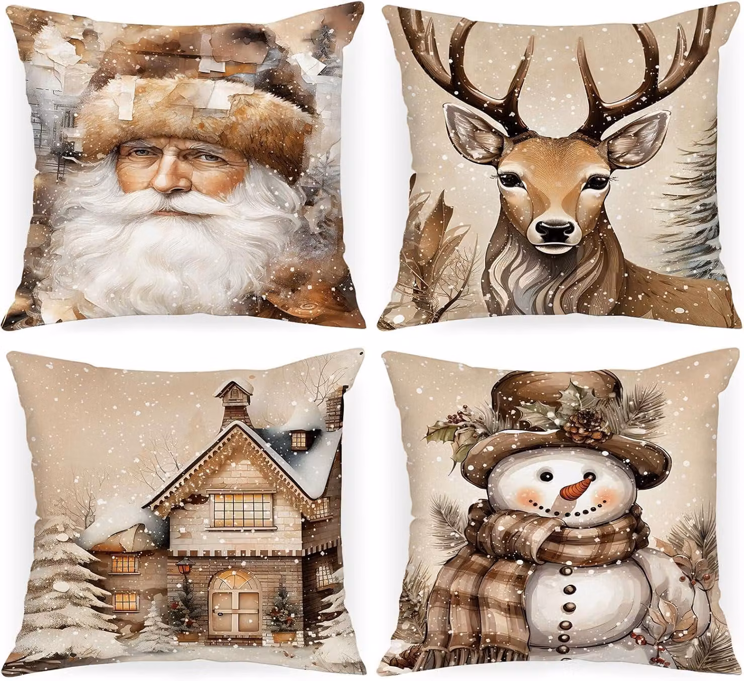 Coperte per cuscini natalizi, 40 x 40 cm, set da 4, copertine decorative vintage per Natale, fodere per cuscini a tema invernale, ideali per decorare uffici, soggiorni, camere da letto, divani e letti