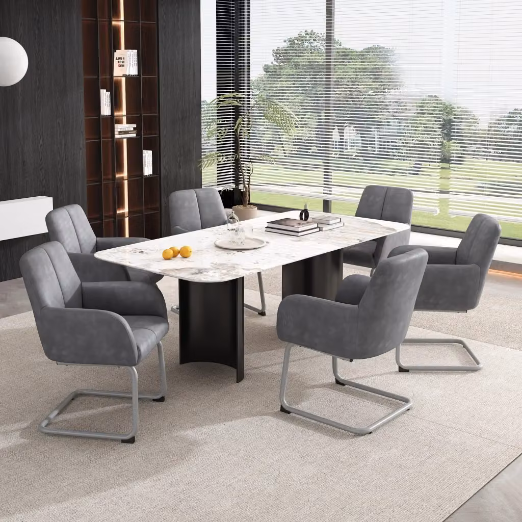 Set di 4 sedie da pranzo Zephmum moderne in tessuto grigio con gambe curve in acciaio – 2