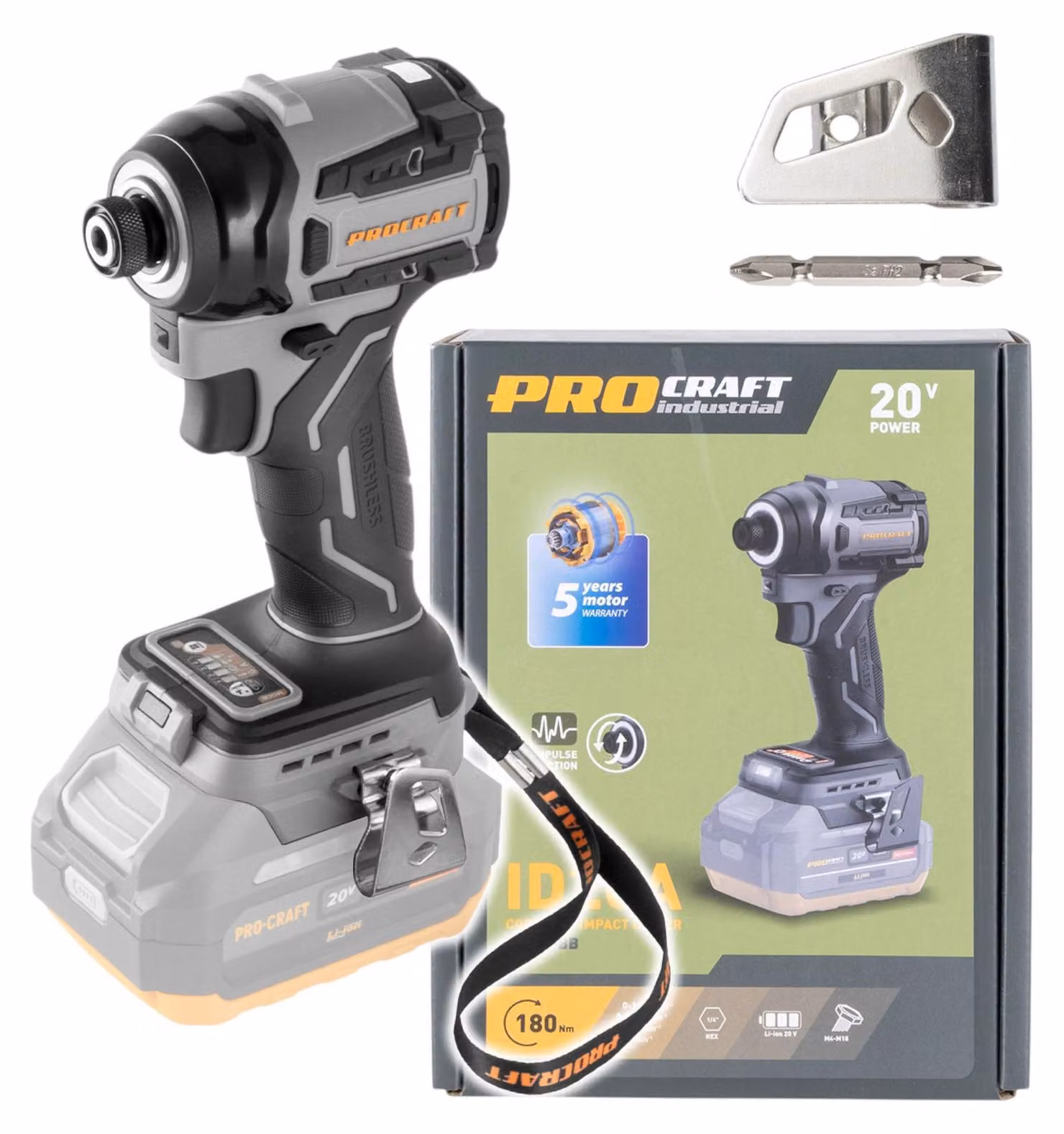 Procraft ID20Abb Avvitatore a impatto a batteria 20 V 180 Nm 1/4" Solo - senza batteria, senza caricabatteria