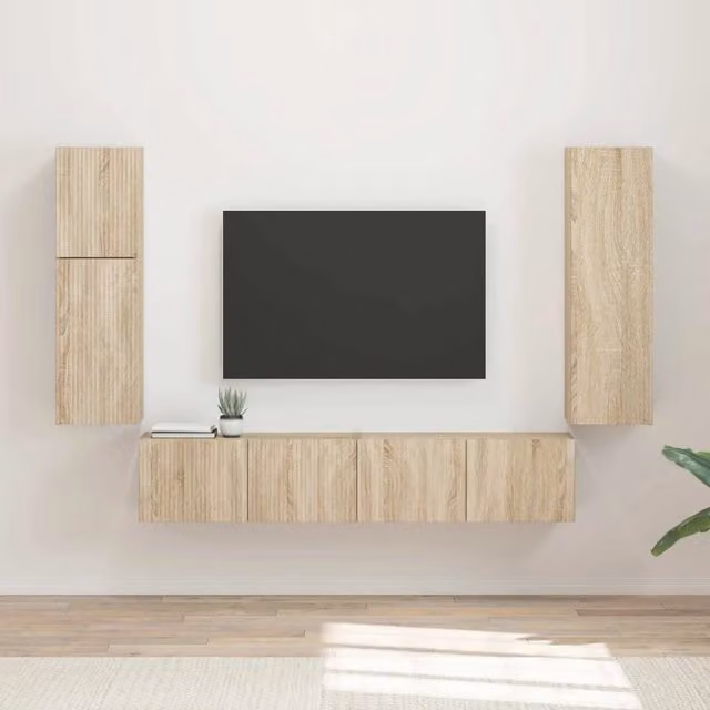 Set mobile TV 4 pz-Credenza per TV Rovere Sonoma Legno multistrato 859485