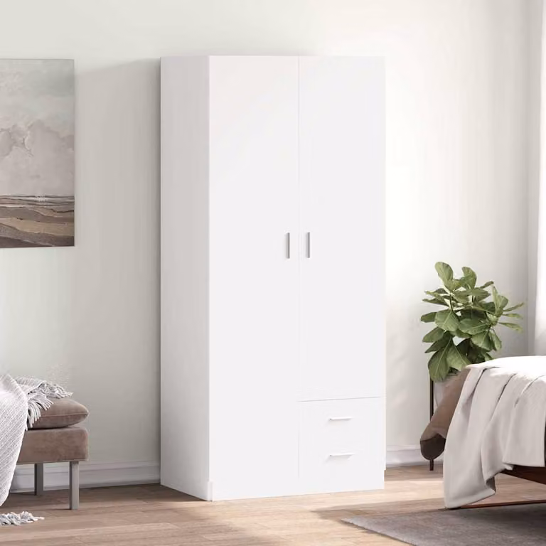 vidaXL Armadio Moderno Bianco con Cassetti Integrati in Legno e MDF L: 80 cm, P: 52 cm, H: 180 cm