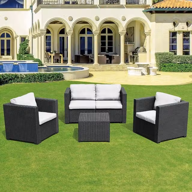 Le Stelle Set Salotto da Giardino in Polyrattan con Divano, Poltrone Tavolino e Cuscini Colore Nero