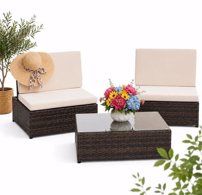 Gruppo di sedute Mucola set da giardino in polyrattan 2 poltrone e tavolo salotto da giardino mobili da giardino set da pranzo - marrone