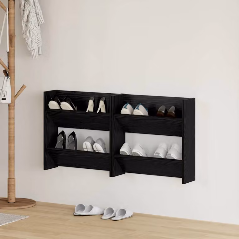 Set di 2 scarpere mobili vidaXL in legno nero L: 60 cm, P: 18 cm, H: 60 cm