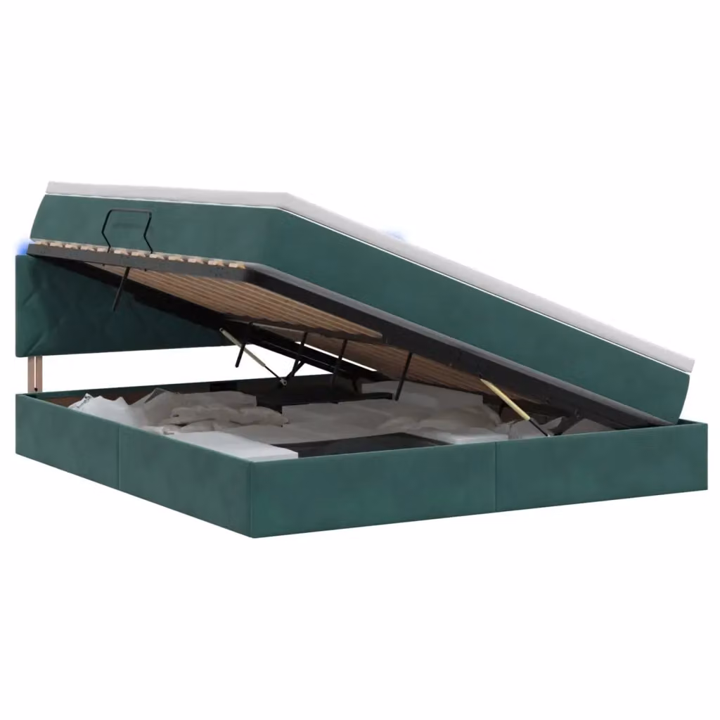 Letto con contenitore e illuminazione LED vidaXL in velluto verde, L 160 x P 200 x H 88 cm – 2