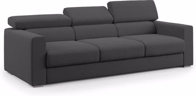 Divano 3 posti Dylan Divani.Store con contenitore a cassettone in tessuto simil cotone impermeabile antracite L: 240 cm
