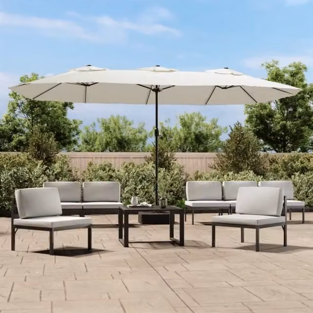 Ombrellone a Doppia Testa con LED-Ombrello da giardino Bianco Sabbia 449x265 cm
