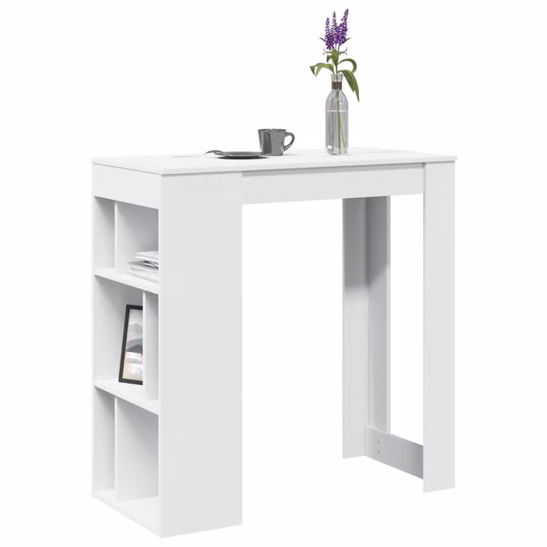 vidaXL Tavolo Bar Bianco con Rastrelliera in Legno e MDF L: 102 cm, P: 50 cm, H: 103,5 cm
