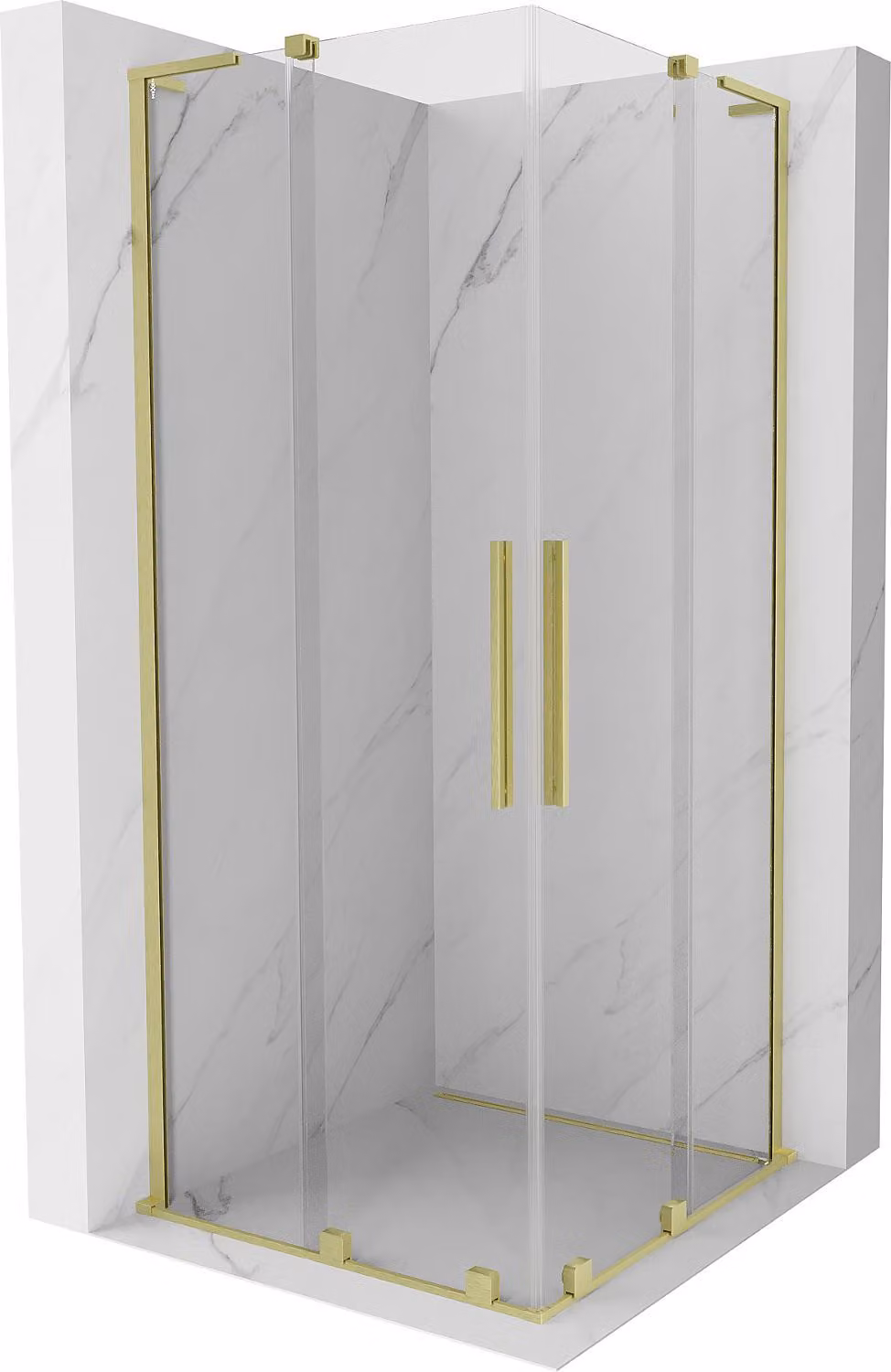 Mexen Velar L Duo cabina doccia scorrevole 90 x 90 cm, trasparente, oro spazzolato - 871-090-090-02-03-55