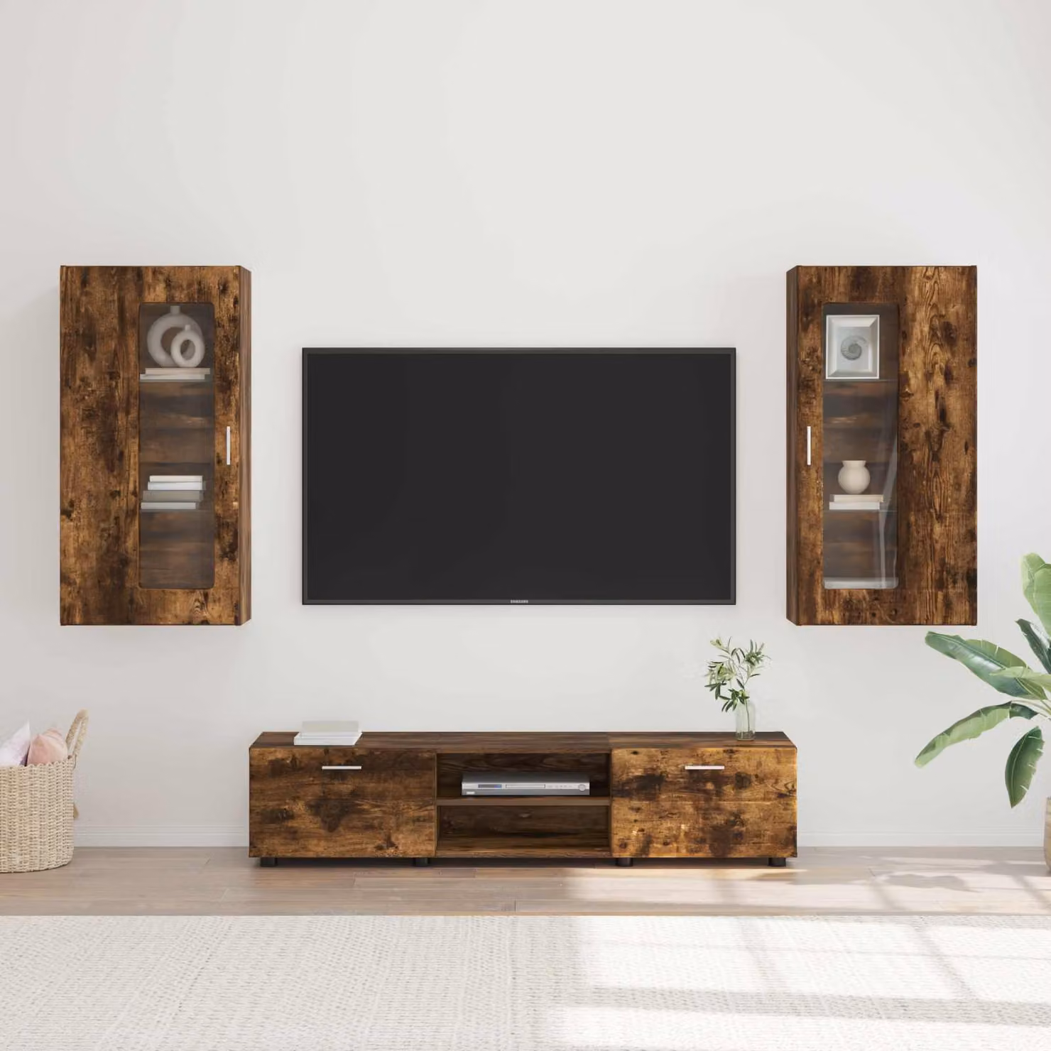 Set mobile TV moderno vidaXL FLORIN in 3 pezzi, Rovere fumé, L/P/H: 150 x 39 x 47,4 cm – 1
