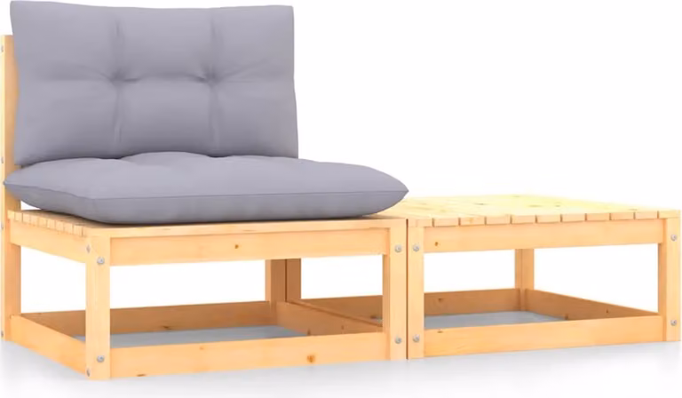 Set da lounge per giardino, composto da 2 pezzi, con cuscini, in legno massello di pino