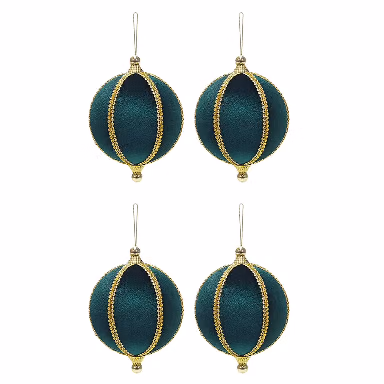 Set di 4 palline di Natale Vestiamo Casa verdi con finiture oro, infrangibili, diametro: 10 cm