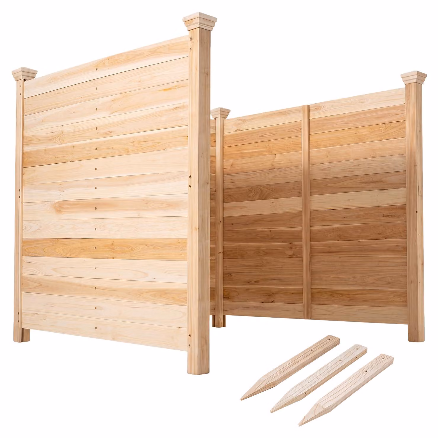 Recinzione da giardino KOMFOTTEU in legno di abete, 119 x 119 cm, pannello divisorio con 3 pannelli e picchetti da terra, recinzione modulare per condizionatori e bidoni della spazzatura, elementi di recinzione autoportanti per giardino, terrazza e cortil