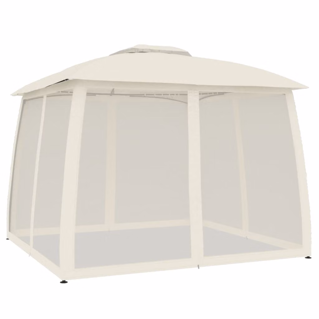 Gazebo con Tetto Doppio e Pareti Rete Crema 2,93x2,93 m Acciaio