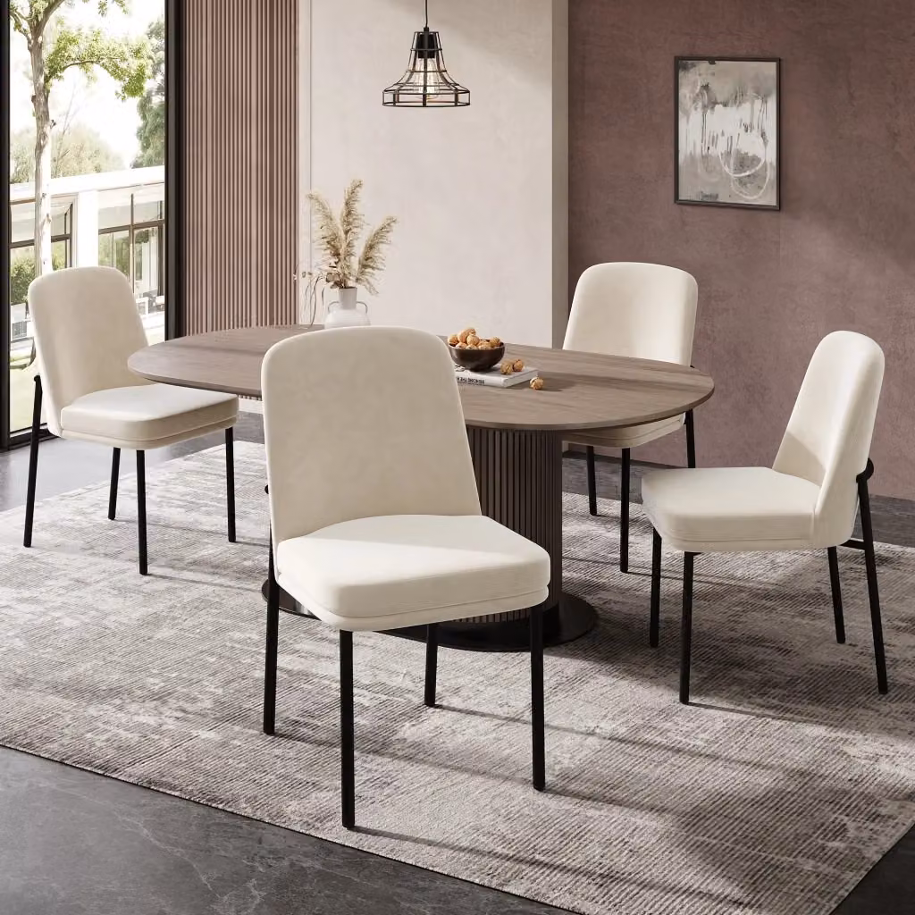 Set di 2 sedie da pranzo OKWISH in velluto beige con struttura in metallo nero e design minimalista – 2