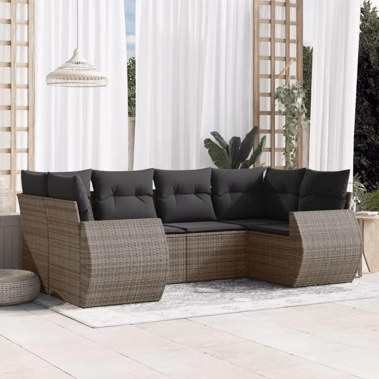 vidaXL Set Divano da Giardino a L 6 pz Grigio con Cuscini Imbottiti e Struttura in Metallo