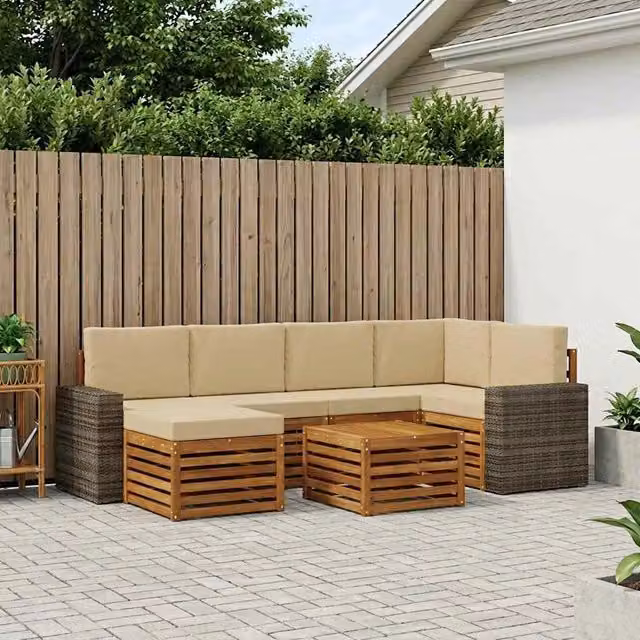 Set di divani da esterno 7 pz Naturale e Beige Poliestere 3384609