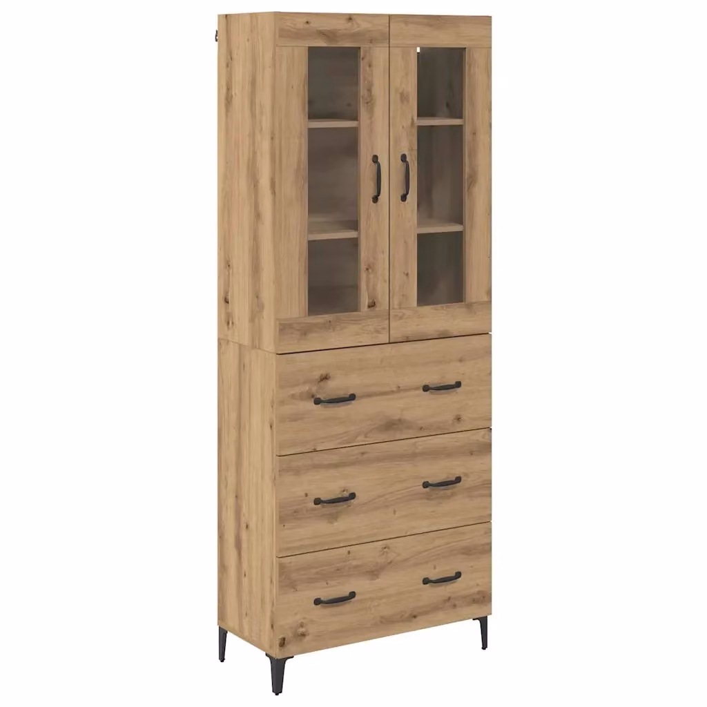 Credenza moderna vidaXL in legno e metallo color rovere con ante in vetro, L: 69,5 cm, P: 34 cm, H: 180 cm – 2