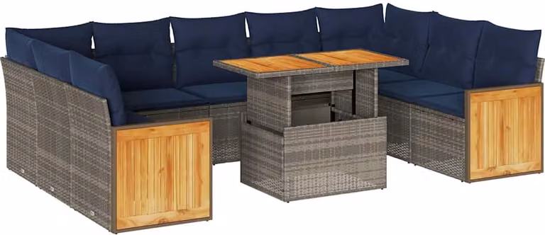 Divano Giardino 10 pz con Cuscini Grigio in Polyrattan Acacia