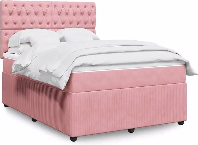 Giroletto a Molle con Materasso Rosa 140x200 cm in Velluto 3292369