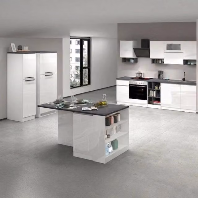 Cucinino Modulabile DMORA Bianco e Grigio Lucido L: 255 cm, P: 60 cm, H: 85 cm