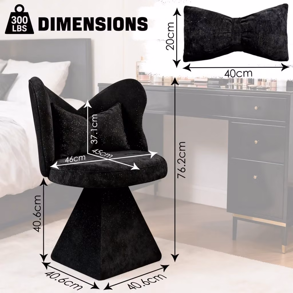 Sedia girevole REDOM in velluto nero per soggiorno e camera da letto L/P/H: 52 x 52 x 46 cm – 2