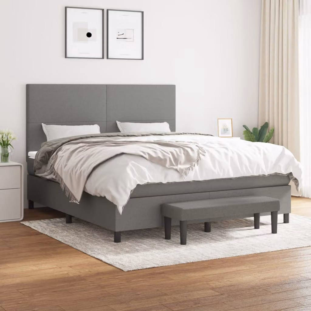 vidaXL Giroletto a Molle Ibrido con Materasso in Tessuto Grigio e Bianco L/P/H: 160 x 200 x 128 cm – 1