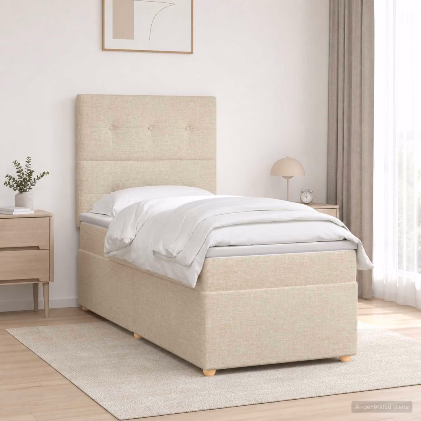 Letto box spring con materasso vidaXL in tessuto beige con base contenitore e porta USB L/P: 90 x 190 cm