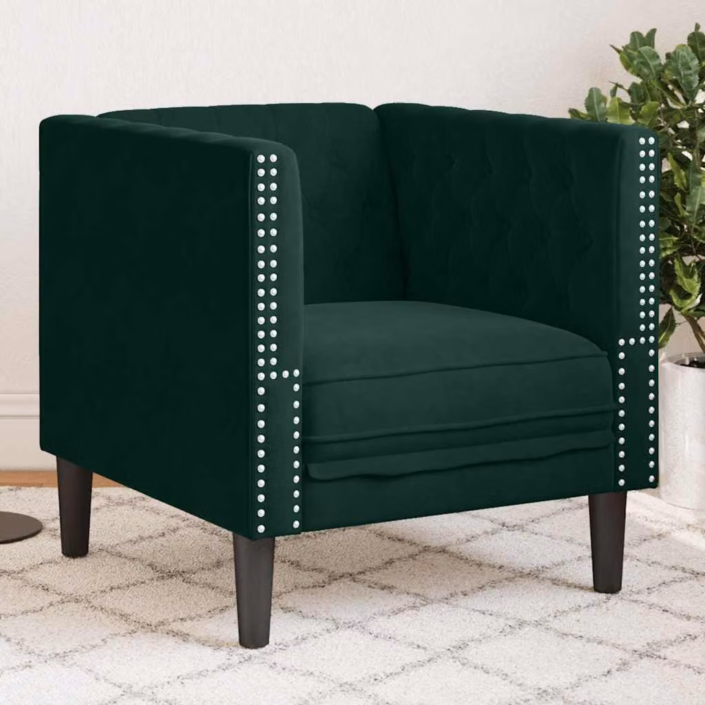 Poltrona Chesterfield vidaXL in Velluto Verde con Struttura in Legno Solido