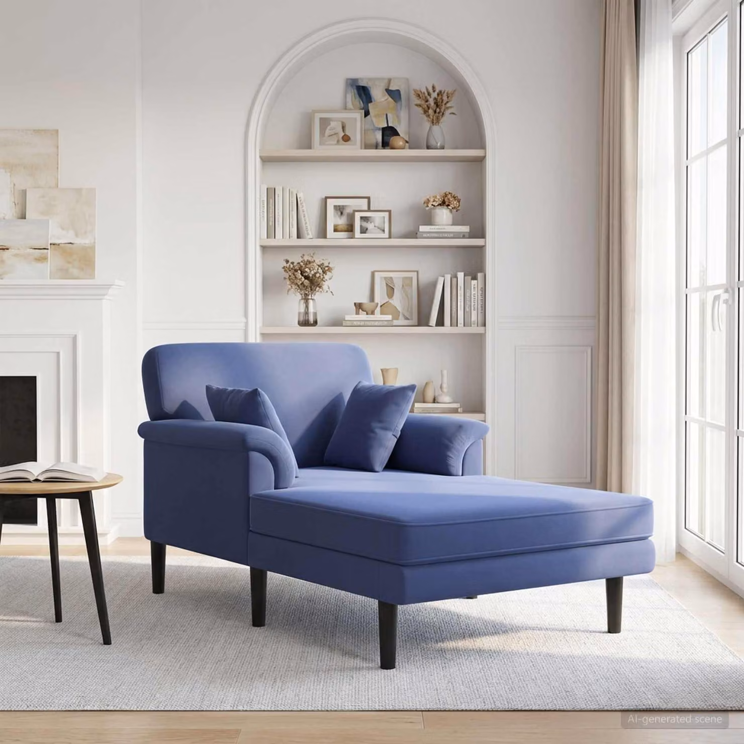 Chaise longue moderna vidaXL in velluto blu con cuscini e coperture rimovibili L/P/H: 174 x 101 x 90 cm