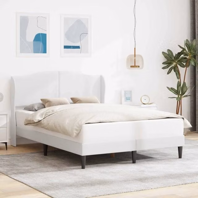 Letto matrimoniale moderno con testiera in similpelle e struttura in legno, L/P/H: 202 x 120 x 101 cm