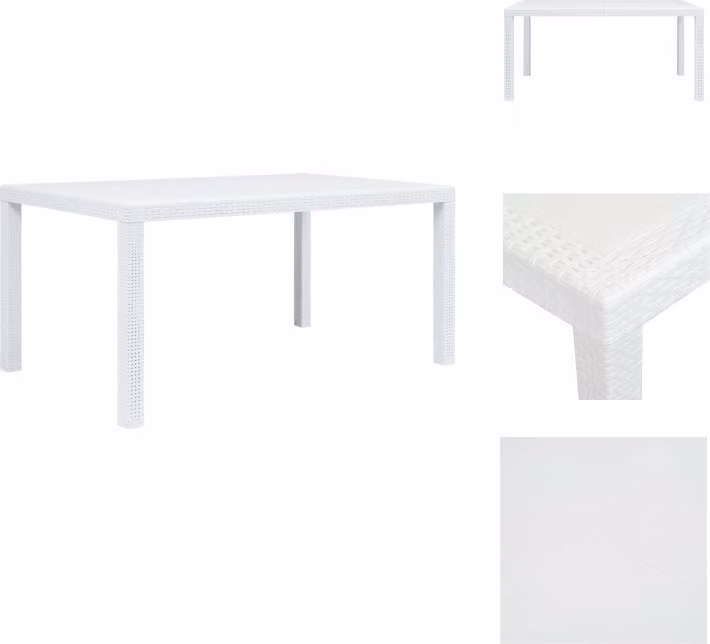 vidaXL Tavolo da giardino bianco 150 x 90 x 72 cm in plastica effetto rattan - Tavoli da giardino