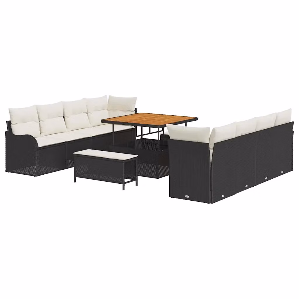 Set Divano da Giardino vidaXL 11 Pezzi a Forma di U con Cuscini, Nero e Beige – 2