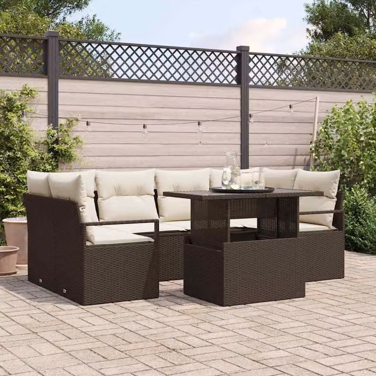 Maison Exclusive - Set da giardino composto da 7 pezzi, divano, colore marrone, realizzato in rattan sintetico
