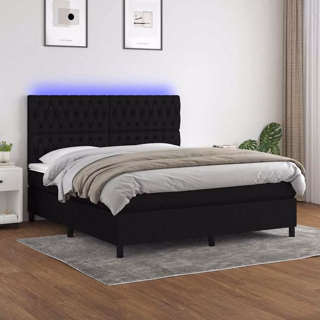 Letto Ibrido vidaXL con Materasso e Illuminazione LED, Nero, L/P/H: 180 x 200 x 128 cm – 1