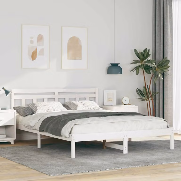 Struttura del letto vidaXL in pino massello bianco L/P/H: 150 x 200 x 80,5 cm