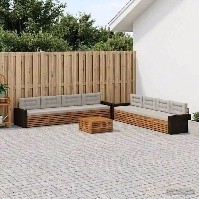 Set di divani da esterno a forma di U con tavolino da giardino vidaXL in legno di acacia, beige e grigio – 1