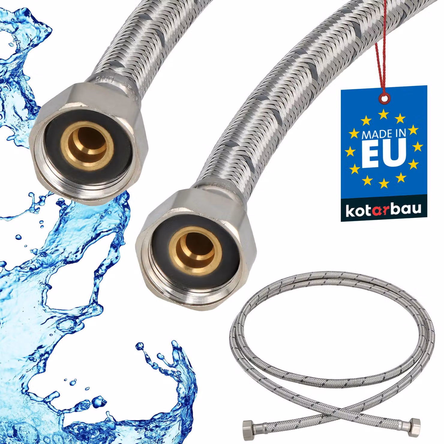 KOTARBAU® Tubo Flessibile per Rubinetto 1/2“ x 1/2“ Rivestito in Acciaio Inox 200 cm Tubo Flessibile per Rubinetto Cucina Argento
