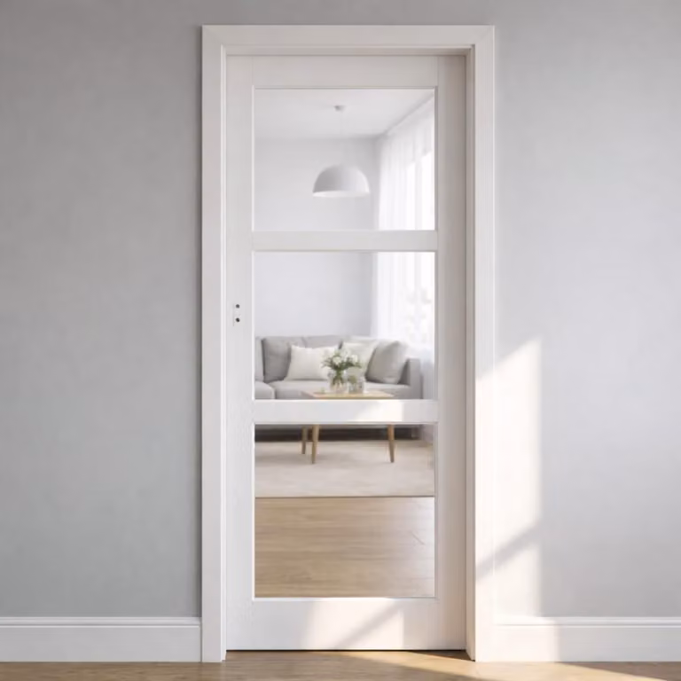 Bloc porte Kenya bianco vetro trasparente H204 x L83 cm, lato tavolo P. destro, GD MENUISERIES
