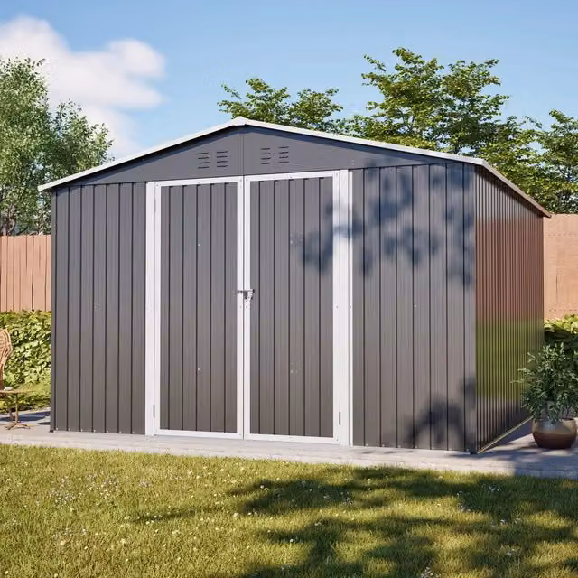 Capanno da giardino ¨C Minimal ¨C grigio metallo 305x305cm con porte chiudibili a chiave resistente alle intemperie